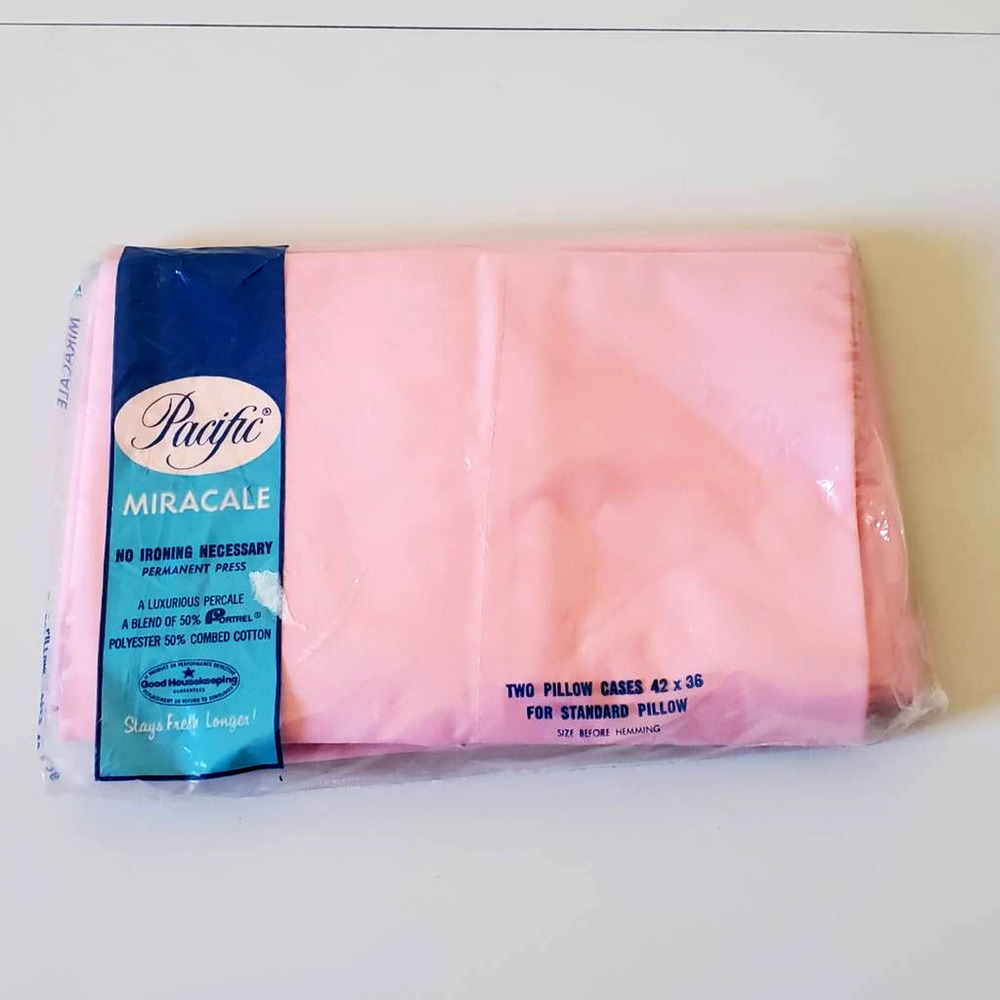 Vintage Pacific Miracale Percale Standard Pillowcase Set Pink No Iron Sealed New